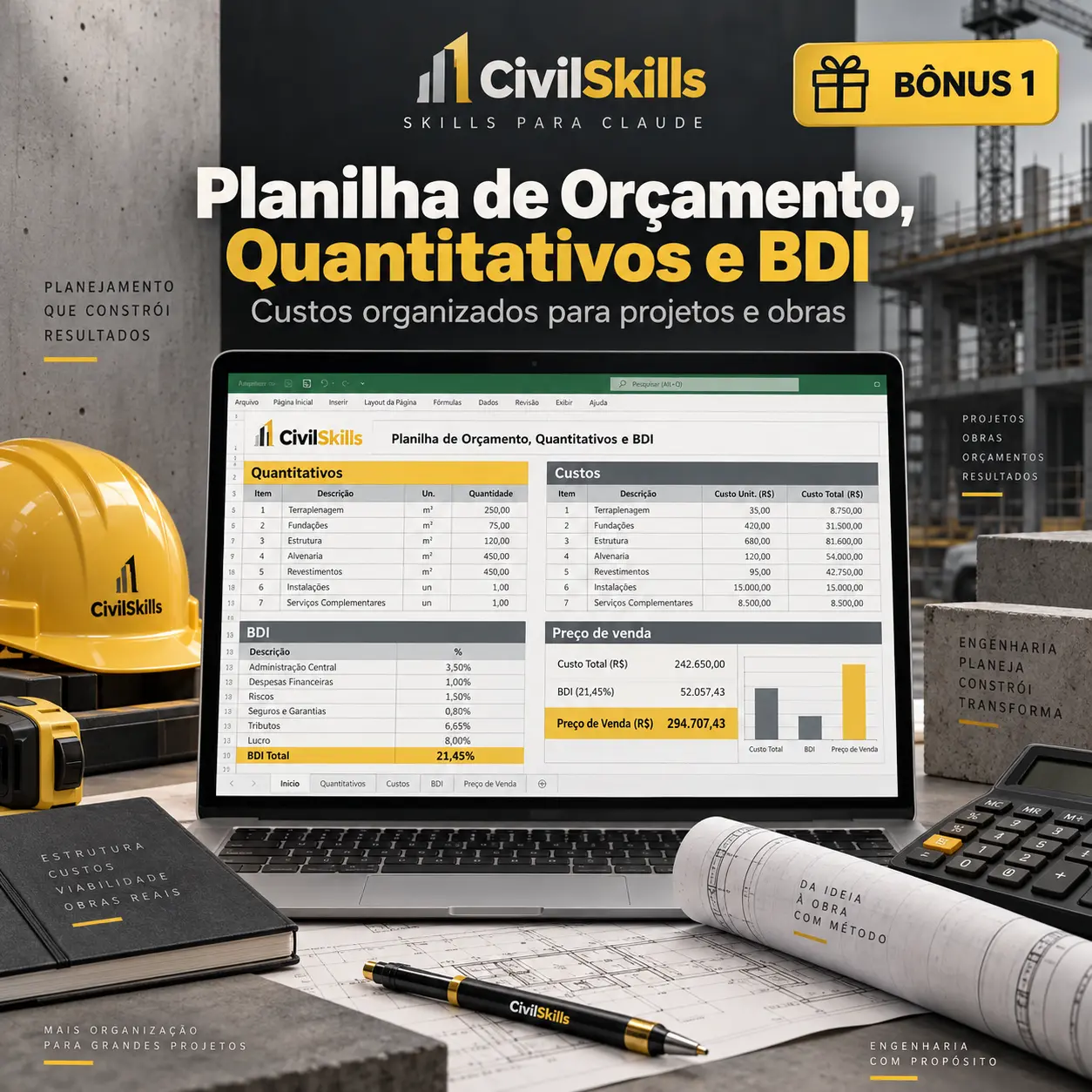 Planilha de Orçamento, Quantitativos e BDI